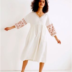 Madewell Sz L embroidered sleeve midi dress